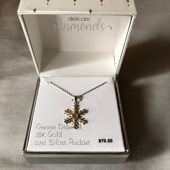 Genuine Diamond 18k Gold Snowflake Pendant - Picture 2 of 2
